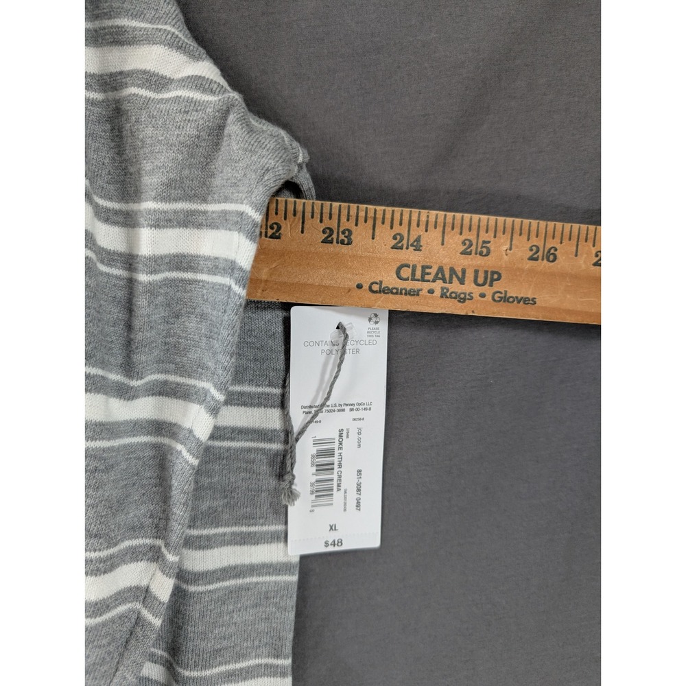 Liz Claiborne Gray Striped Button Shoulder Long Sleeve Knit Sweater XL NWT - Picture 5 of 7